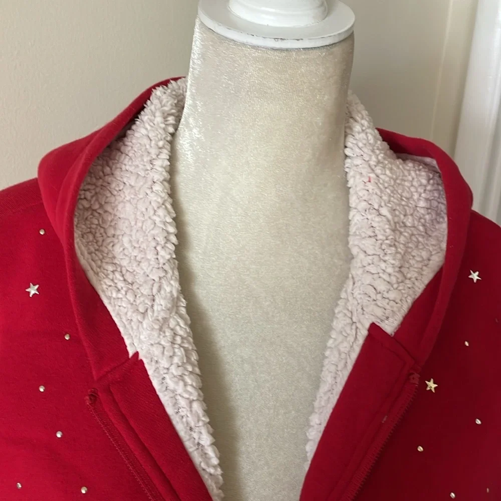 OLD NAVY Girls Jacket, Red with Star Accents and Sherpa Lining.     Size 18